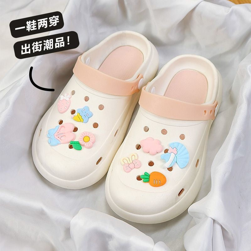 2024diy cartoon color matching clogs women's summer thick sole stepping on shit feeling outweareasiest for matchcasual toe-cap half drag sandals