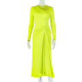 European and american style elegant women's bodycon pleated asymmetrical dress solid color long sleeve oblique neck maxi dress gown