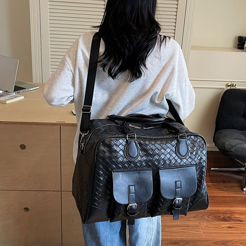 Cross-border short-distance travel bag Women's woven pattern Simple hand luggage bag Going out Large capacity sports fitness messenger bag