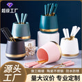 Gold-trimmed striped ceramic fruit fork storage jar - stylish stainless steel fruit forks, a great home essential, spoon and fork set