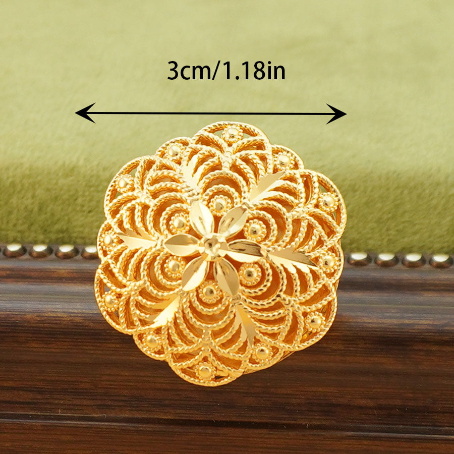 Middle eastern fashion women's ring adjustable size wedding party prom accessories large hollow thick flower ring