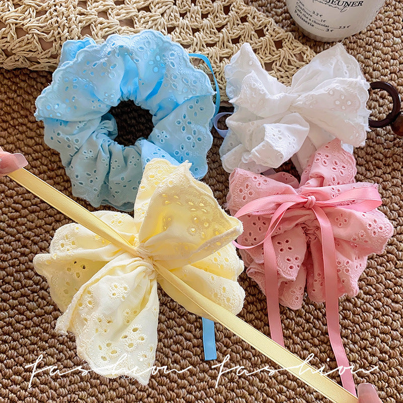 2026new arrival oversized pleated large intestine hair tie super fairy easiest for match double layer headband hair rope head flower hair accessories headwear trendy