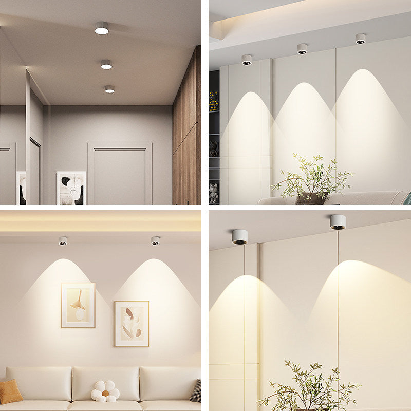 Ultra-thin surface-mounted spotlight with adjustable angle led ceiling light, suitable for living rooms and home use. no-drill installation, flush mount bucket light, aisle downlight