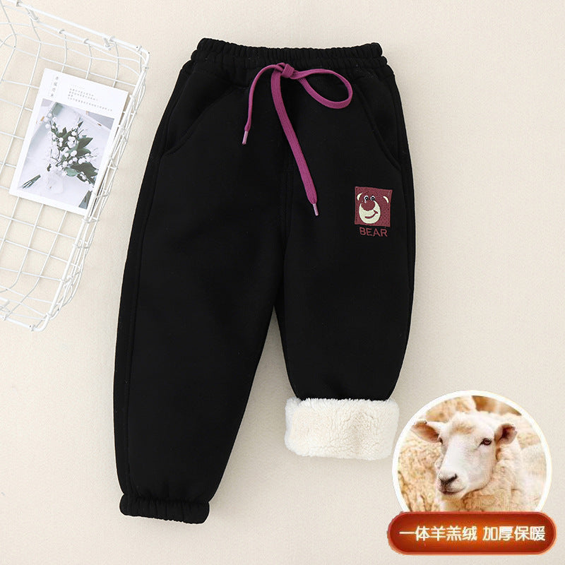 Girls' lambswool pants - kids' autumn/winter fleece-lined thickened cotton pants - boys' and girls' middle school sports pants - winter dropshipping available