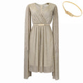 C8543 with belt   new v neck elegant long sleeves cloak waist dress foreign trade dress