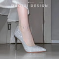 Silver 10cm stiletto heels, women's crystal wedding shoes for 2026, bridal shoes, single shoes, bridesmaid shoes, understated luxury, high-end style