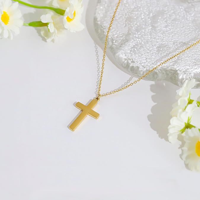 Stainless steel exquisite gold cross necklace - minimalist style gold cross pendant necklace for women and girls - perfect gift