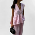 cross-border european and american women's summer collection: new elegant commute v-neck sleeveless top and vest pant fashion set