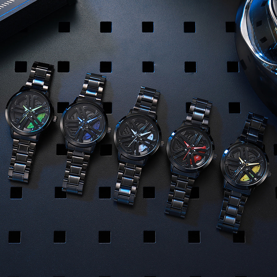 New arrivalmenrotate wheel stereocut out car modification gift watch middle southeast asia men's watch quartz watch