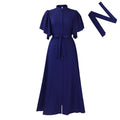 D3270   summer fashion bell sleeves single breasted belt waist loose long skirt export dress