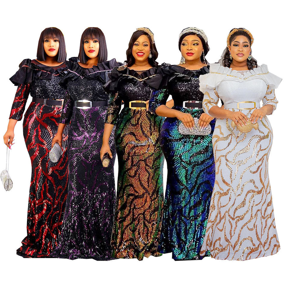 supply of african export women's clothing sequinembroider long skirt silm mermaid dress evening dress performance costume