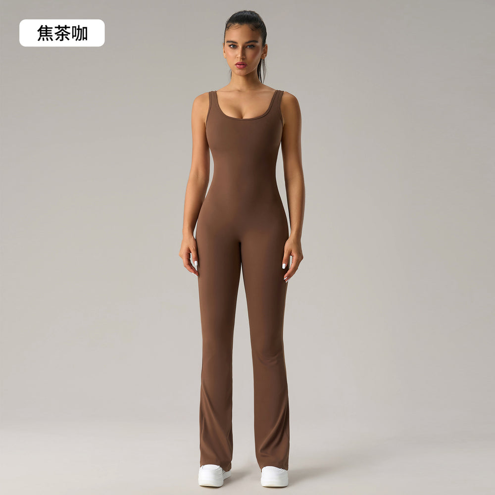 sexy backless bodysuit peach lift butt workout gym outfit flare leg yoga suit women dlt005