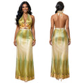 C7721 cross-border   fashion women's summer casual printed v-neck backless dress new