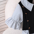Children's clothing  spring and summer new arrival cross-border girldresscasualstripes lapel patchwork short-sleeved waist shirt skirt