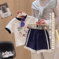 Girls' summer outfit set, new  korean style cartoon kt print short sleeve and shorts, class a pure cotton sweet set