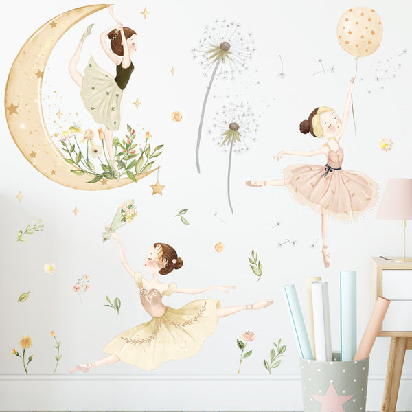 Watercolor moon star sticker dance studio decoration children's room princess self-adhesive background sticker bedroom dandelion wall sticker