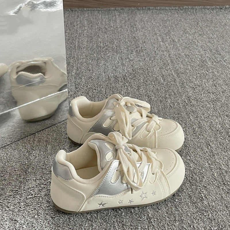 Silver student german training shoes thick sole bread shoes for women 2026new arrivalspringcasualeasiest for match soft bottom sports white shoes