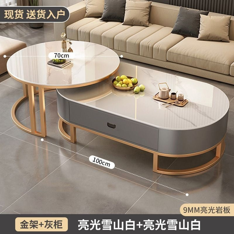 Rock slab coffee table living room for homeaccessible luxury modern tea table new arrival oval classy small apartment coffee table