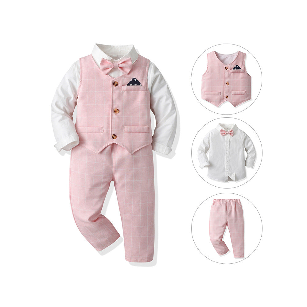 Autumn boys' suit set: gentleman's vest, long-sleeve cotton cardigan, and suit for flower boys - perfect for christmas and special occasions