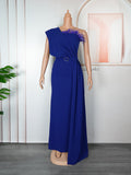 Plus size women's clothing from europe, america, and africa -  one-shoulder feather maxi dress for banquets, bridesmaids, weddings, and evening events