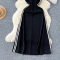 Frenchretro hepburn style little black dress for women, slightly fat, slimming look, retrocontrast colorv neck, short-sleeved, high waist, mid-length skirt
