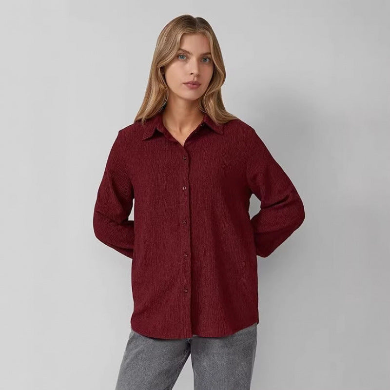 fashionpolo collar long sleevesshirt women's  spring new arrivalfashionelegant formal tops