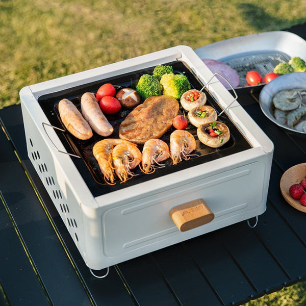 Outdoor camping barbecue grill Household courtyard Portable charcoal barbecue grill Square enclosure stove Tea making easy cleaning Drawer stove