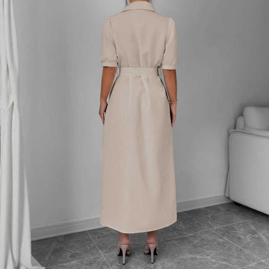 spring/summer european and american cross-border solid color elegant casual dress