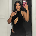 Exportfashion style women's pure colorfake two-piece cross cut outsexy nightclub sleeveless waist bag hip dress short skirt