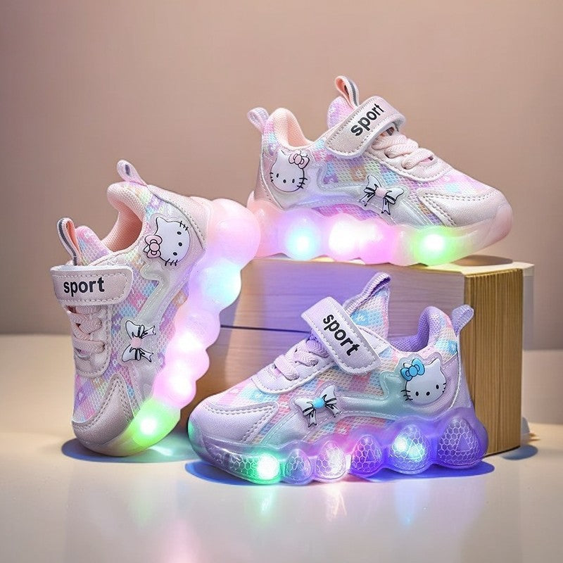 Light-up girls' sneakers - soft sole, spring/autumn  new collection, mesh upper, hello kitty design - dropshipping available