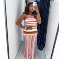 European and american cross-border women's fashion  summer new arrival: elegant bandeau striped sleeveless bodycon mini dress