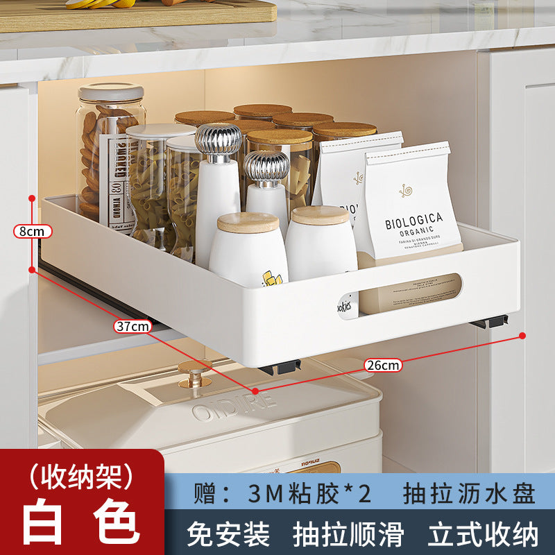 Pull-out dish rack in kitchen cupboard, drawer-type shelf, dish rack, storage rack, pull basket, bowl rack, drain rack