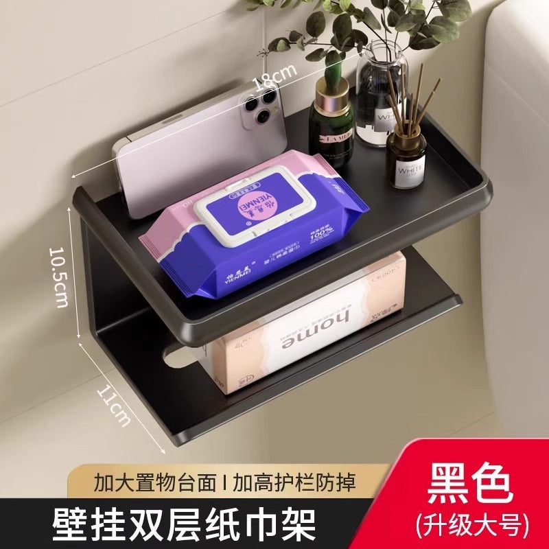 No punching black tissue holder Roll paper holder Shelf Toilet Toilet tissue box Mobile phone toilet paper holder Roll paper