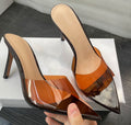 Wo huizhou european and american women's shoes transparent one-line high heels stiletto pointed toe not tired feet easiest for match summer slippers outwear