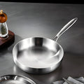 Uncoated, heavy-gauge 304 stainless steel frying pan - non-stick, suitable for home use, compatible with gas and induction cooktops