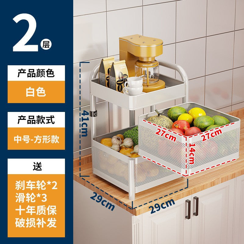 360-degree rotating vegetable organizer, kitchen floor-standing multi-tier round storage rack, dedicated basket storage for vegetables
