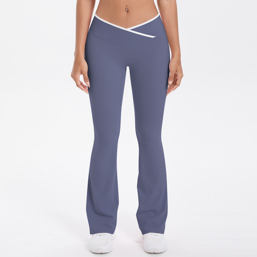 new arrivalfashioncontrast color cross tight high elastic high waist loose pants sports running fitness yoga flare pants