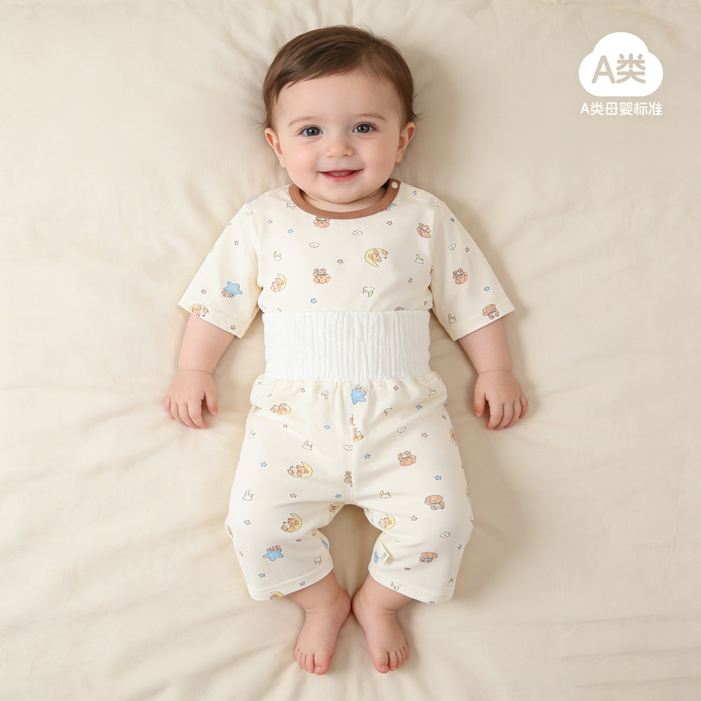 Baby pajamas mocotton thin style kids' loungewear summer boys' and girls' three-quarter sleeve air conditioning suit high-waisted set