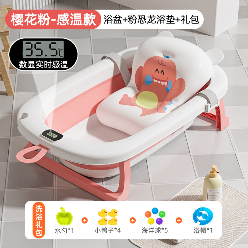 Large collapsible baby bathtub - portable baby bathtub for home use - infant and toddler bath seat - plastic newborn and children's bath supplies
