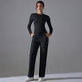double-sided nylon pure colorlonglong sleeves yoga suit suithigh waist wide leg sports running fitness two-piece set