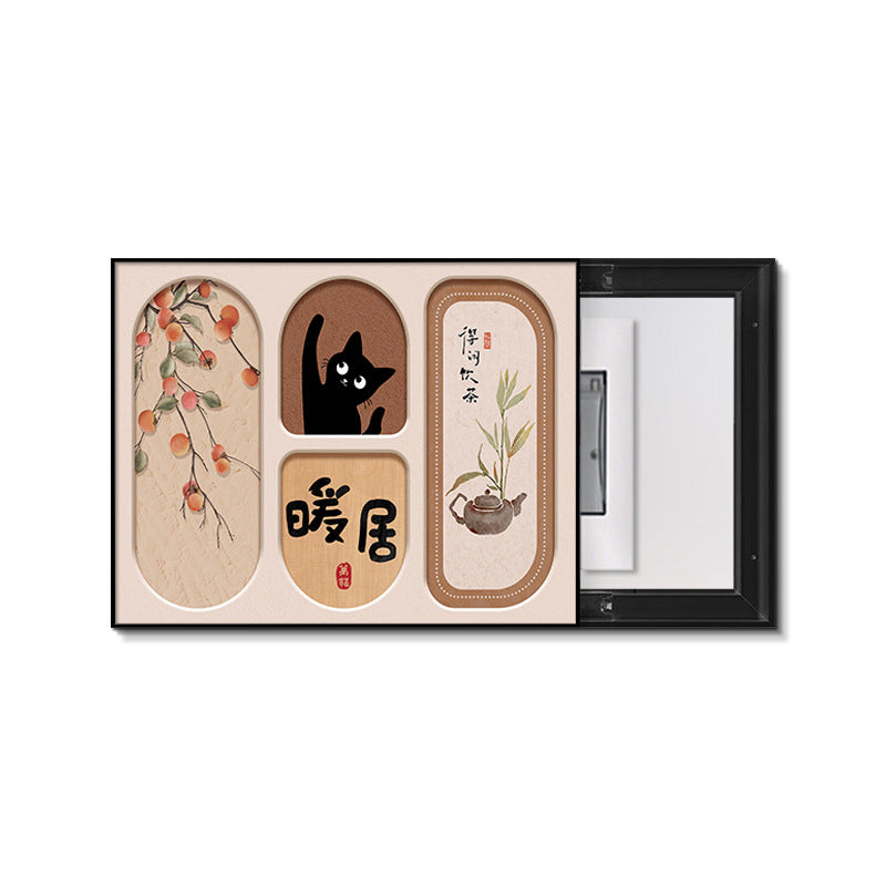 Medieval style, peace and joy, persimmon meter box decorative painting, no punching, distribution box push-pull cover ugly, electric switch box hanging painting