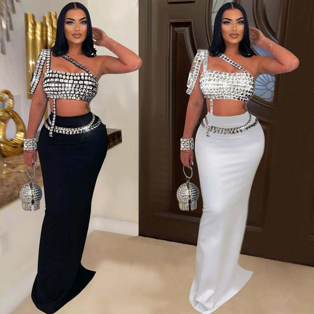 C6972 cross-border   independent station fashion fashion women's new strap short hot diamond skirt