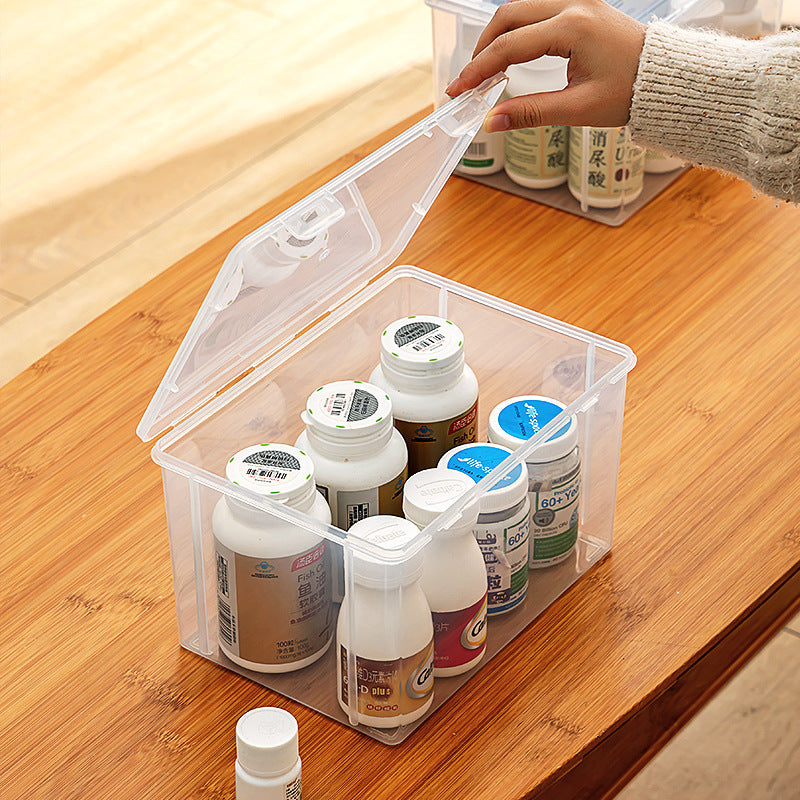 Flip small medicine box Portable with lid Stackable rectangular storage box Transparent storage drug packaging box with lid