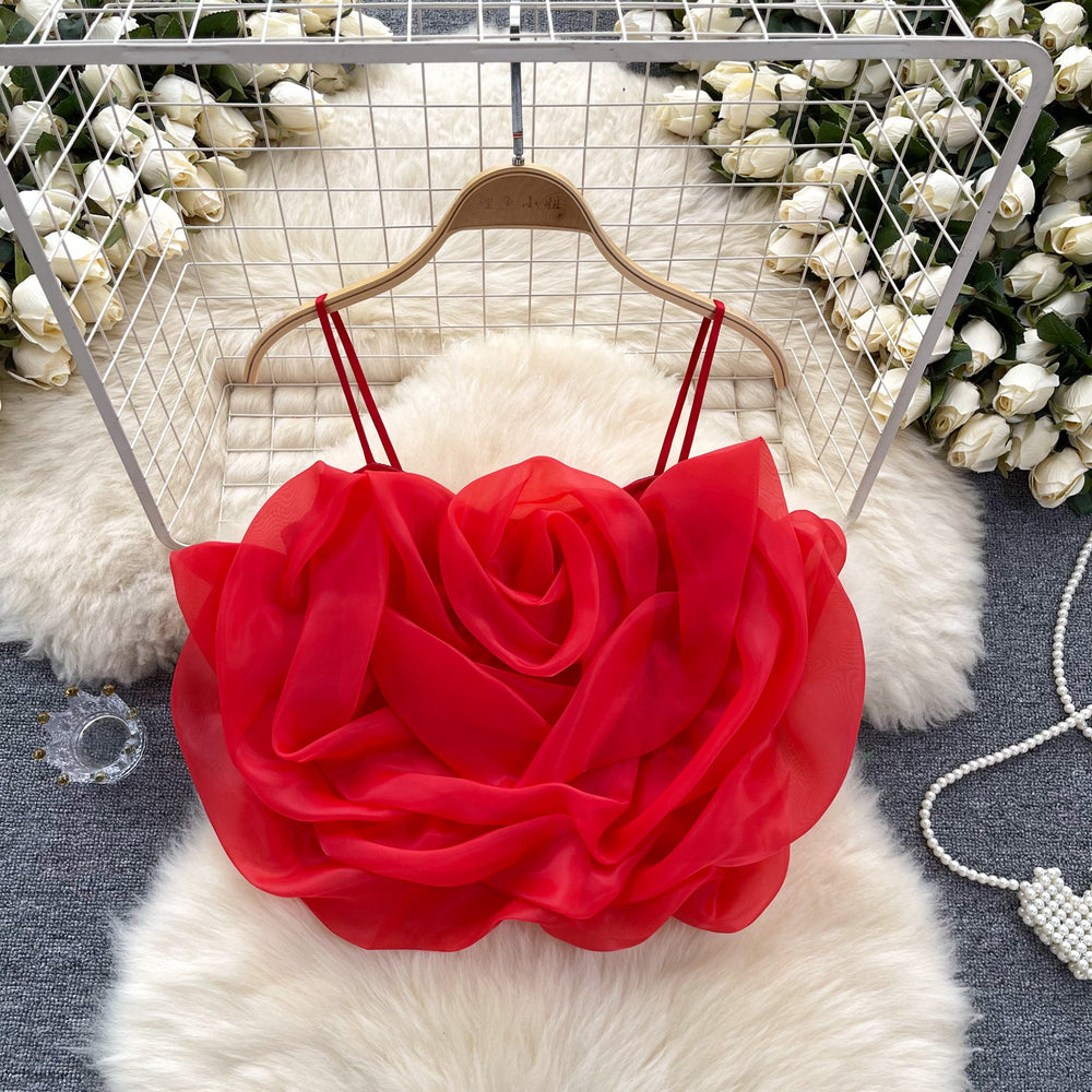 Niche style resort style organza stereo flower camisole women's summernew arrival chic chic easiest for match short tops