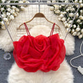 Niche style resort style organza stereo flower camisole women's summernew arrival chic chic easiest for match short tops