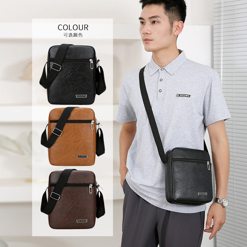 New business commuter men's bag PU soft leather simple solid color versatile shoulder bag multi-layer large-capacity textured messenger bag