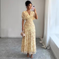 european and american cross-border summer women's new floral v-neck puff sleeve dress