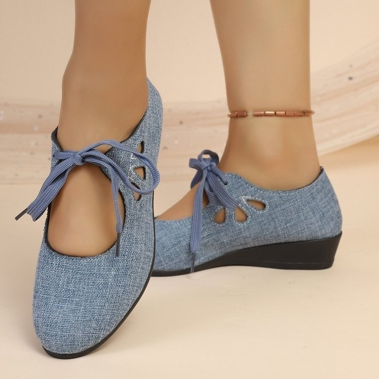 summer new arrival: plus size women's casual flats, round toe lace-up mom shoes - wholesale