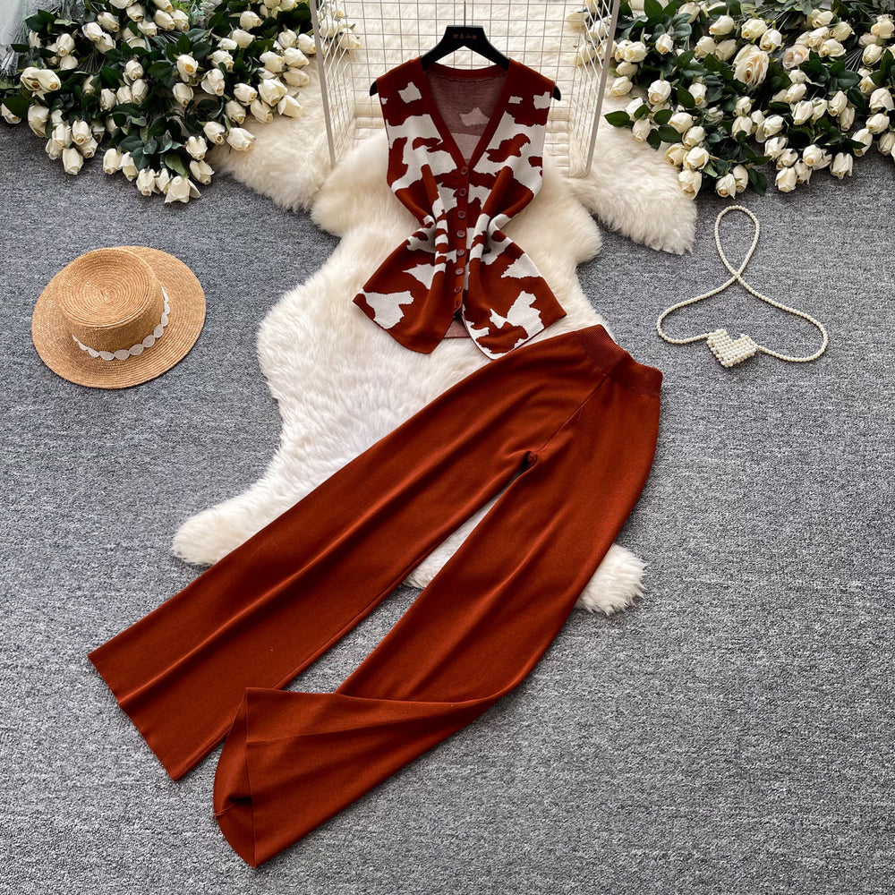 Korean style commute v-neck tank top and wide-leg pants two-piece set - women's  summer slimming, figure-flattering, high-end outfit