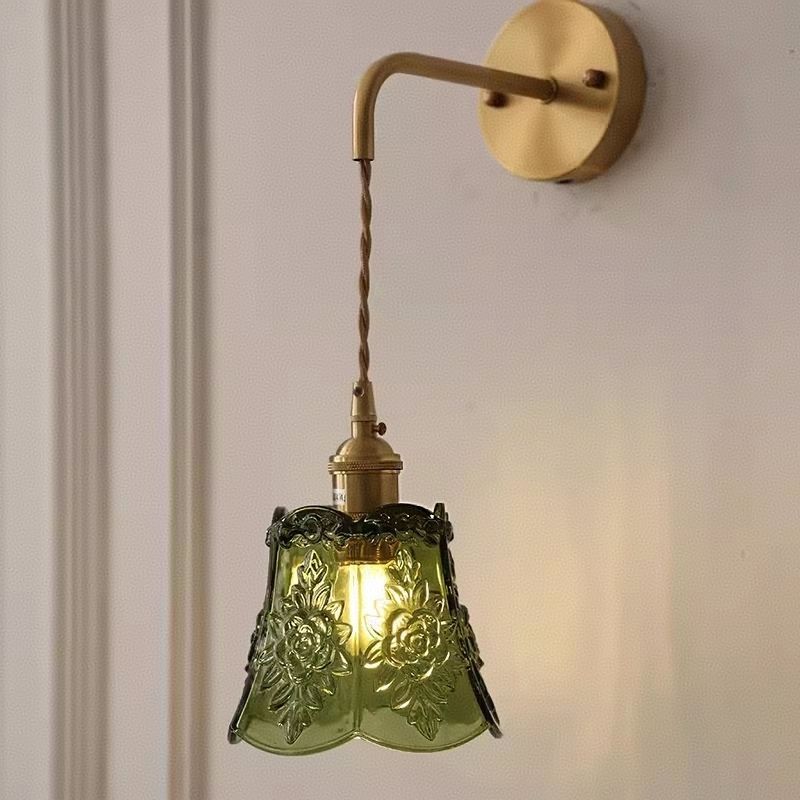 Japanese retro brass glass wall lamp - modern nordic style bedside wall sconce - minimalist bathroom vanity mirror light